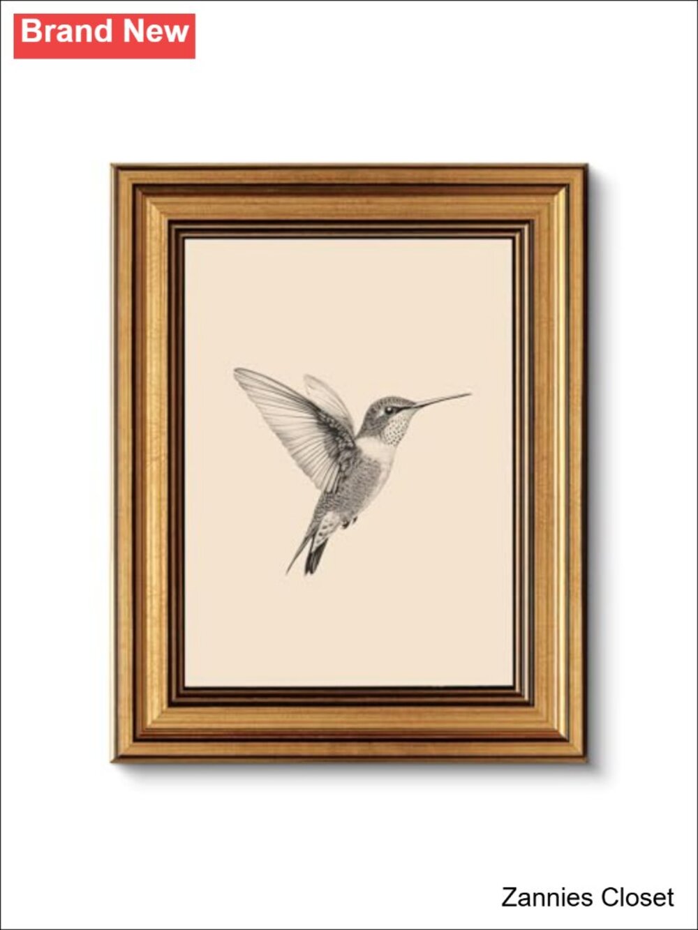 ✨VIYYIEA Vintage Gold Framed Wall Art Hummingbird Sketch Prints 8x10 IN